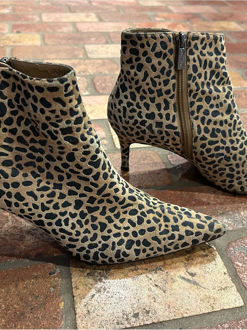 Colin Stuart Leopard Print Pointed Toe Ankle Booties - Tan & Black - Picture 4 of 4